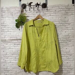 Soft Surroundings Pea Green Chartreuse Linen Blouse
